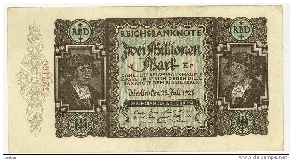 GERMANIA - 2 MILLIONEN Mark, Reichsbanknote 1923 - PERIODO INFLAZIONE - 727166 - SPL - 2 Millionen Mark