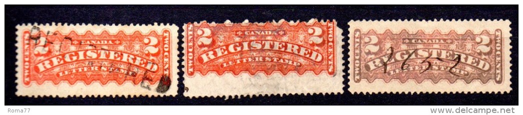 Y1018 - CANADA' 1875 , Raccomandate : 3 Nuance Usate Del N. 1 - Einschreibemarken