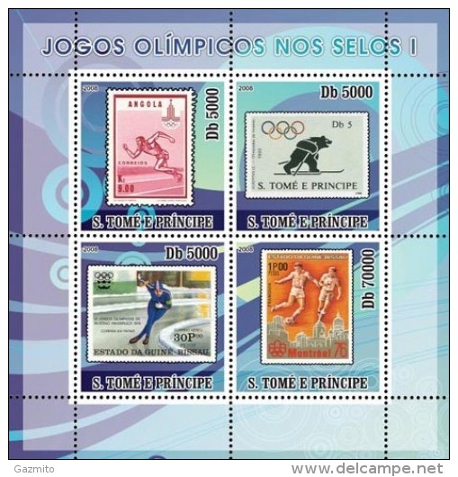 S. Tomè 2008, Olympic Stamps I, Athletic, Skating, Football, Sking, 4val In BF - Neufs