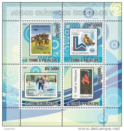 S. Tomè 2008, Olympic Stamps V, Football, Sking, Bobsleigh, Innsbruk, Atlanta, Lake Placid, 4val In BF - Hiver 1932: Lake Placid