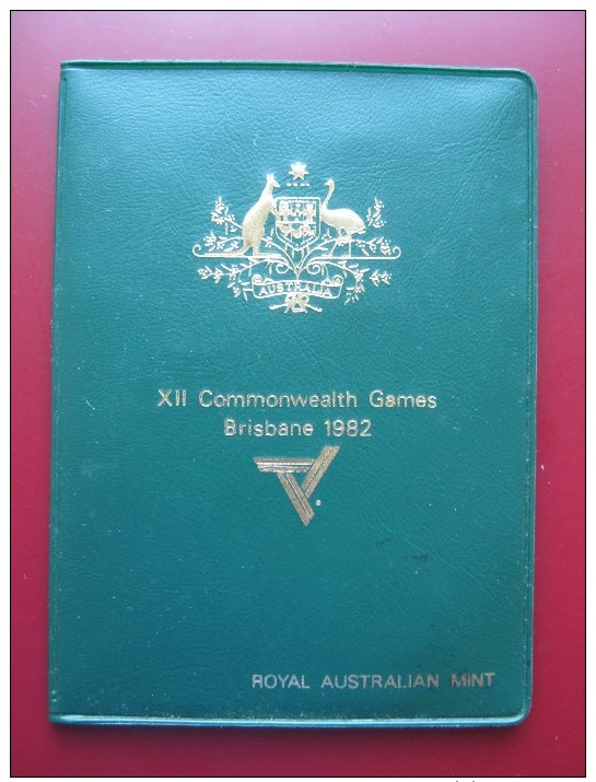 Australia 1982 6 Coin Set UNC 1 - 50 Cents XII Brisbane Commonwealth Games Green Wallet - Mint Sets & Proof Sets