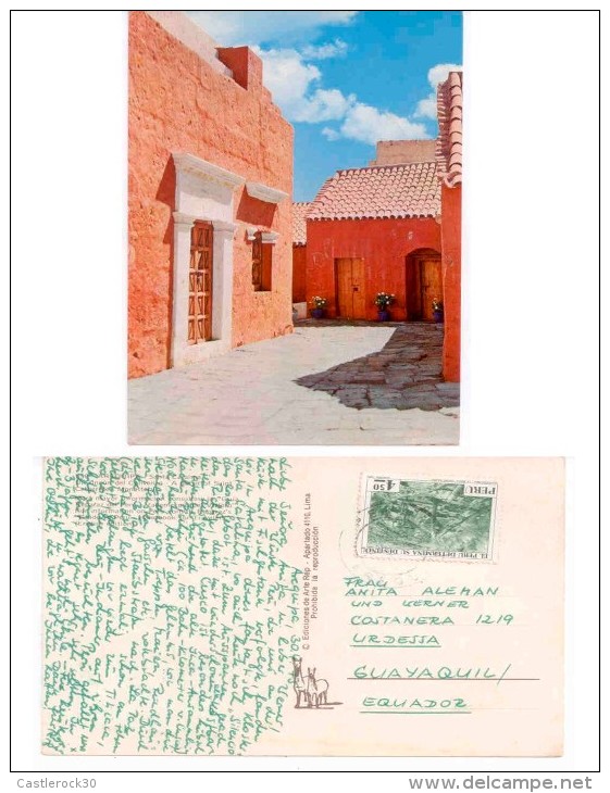 E) 1975 PERU, WITH CENTRO MINERO GREEN STAMP. POST CARD SANTA CATALINA DE AREQUIPA XF - Peru