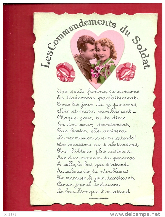 HAS-01 Les Commandements Du Soldat Avec En Médaillon Photo Avec Un Couple.  Circulé Sous Enveloppe.Légère Plissure - Couples