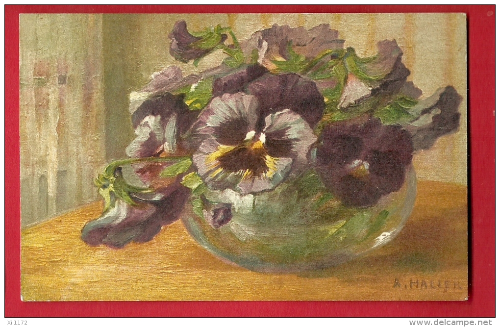 HAS-07 A. Haller Vase à Fleurs Avec Pensées. Cachet 1921. - Haller, A.