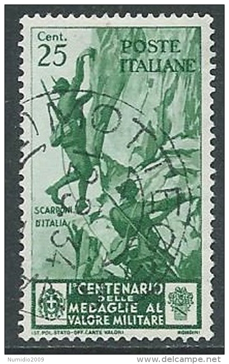 1934 REGNO USATO MEDAGLIE 25 CENT - U17 - Oblitérés