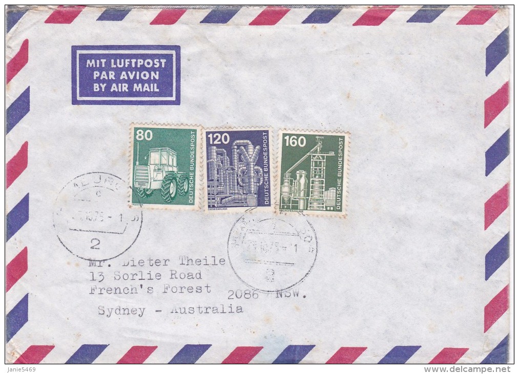 Germany 1975 On  Cover Sent To Australia.with 80pf,120pf And 160pf Industry - Used Stamps