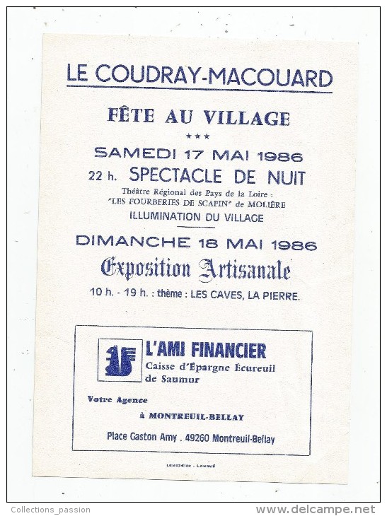 Programme , LE COUDRAY-MACOUARD , Fêta Au Village , 1986 , Publicité Caisse D'Epargne Ecureuil - Programma's