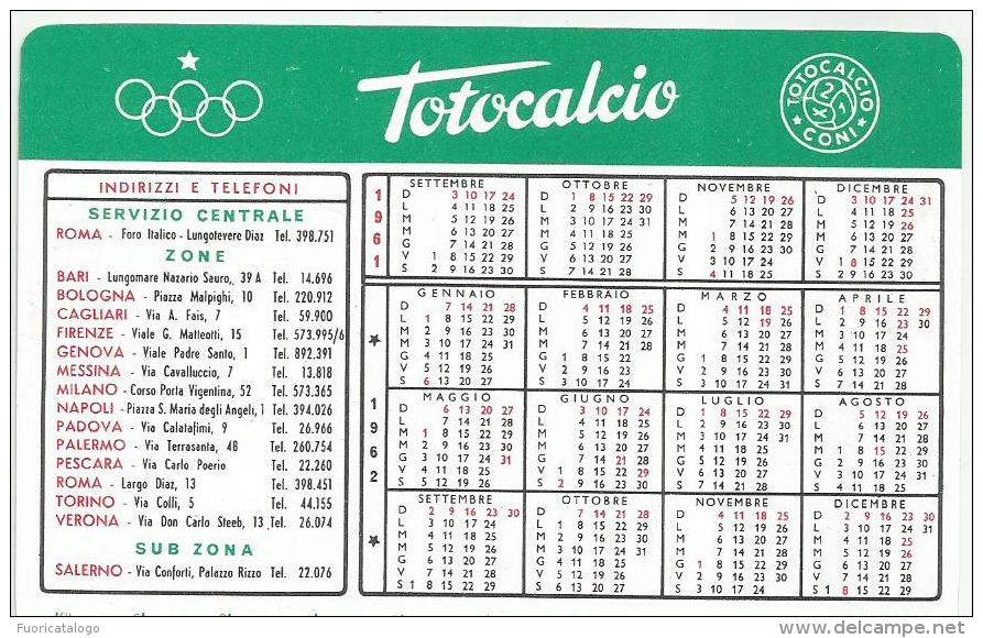 CALENDARIETTO  PLASTIFICATO PLUBBLICITARIO TOTOCALCIO - ANNO 1961-62 - Formato Piccolo : 1961-70