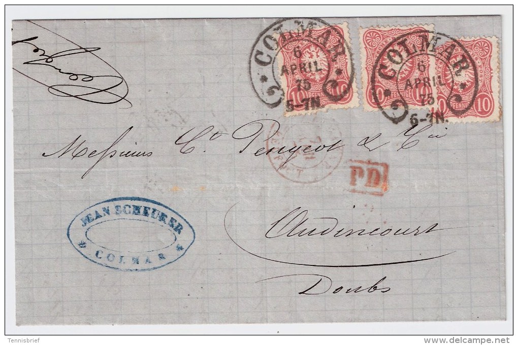 DR ,1875 , 30 Pfg. Tarif -sehr Klarer Hufeisen-Stp. " COLMAR "  #4115 - Briefe U. Dokumente