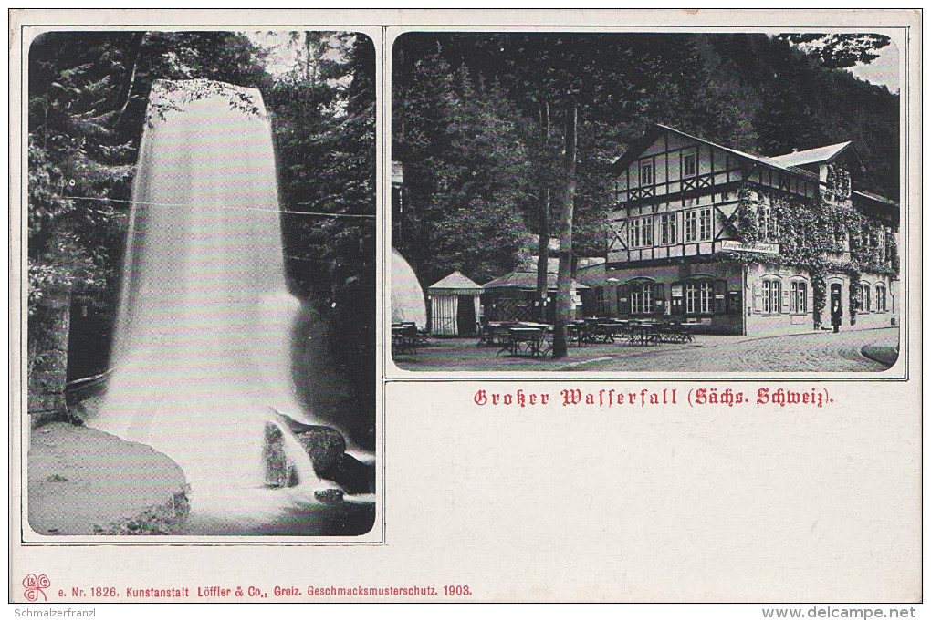 Litho AK Kirnitzschtal Gasthof Lichtenhainer Grosser Wasserfall Bei Schandau Lichtenhain Altendorf Hinterhermsdorf - Kirnitzschtal