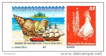 Nouvelle Caledonie Timbre Personnalise Public Salon Collectionneur Noumea Juin 2013 Coquillage Navire Voiture Parfum - Unused Stamps