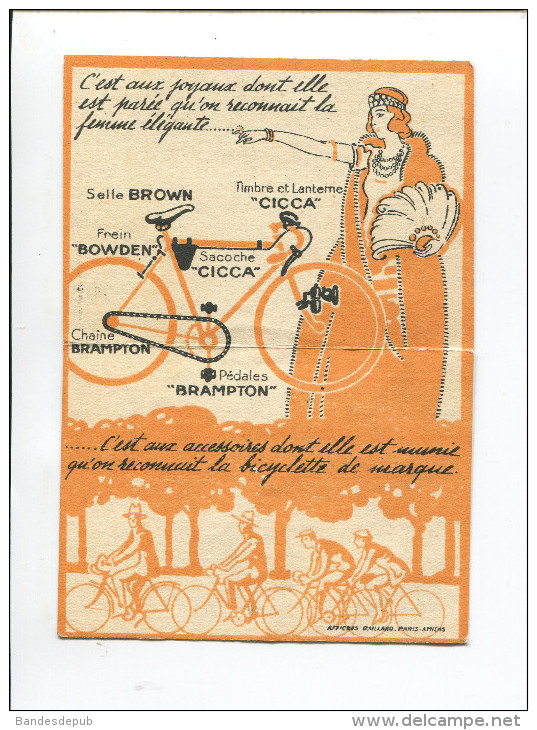 VELO BOWDEN CICCA BRAMPTON  BICYCLETTE  MINI CALENDRIER 1925 ILLUSTRE ART DECO JEUNE FEMME ELEGANTE  AFFICHES GAILLARD - Tamaño Pequeño : 1921-40