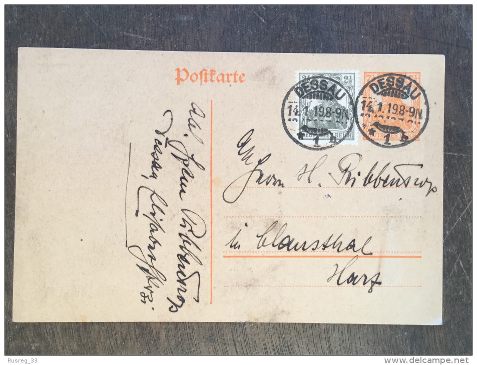 I16 Deutsches Reich Allemagne Germany Ganzsache Stationary Postal Entier Mi. P 110I Dessau Nach Clausthal - Sonstige & Ohne Zuordnung