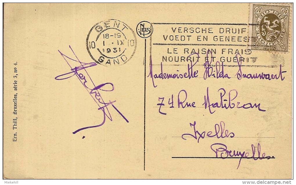 GENT-GAND 1931-flamme"VERSCHE DRUIF VOEDT EN GENEEST-LE RAISIN FRAIS NOURRIT ET GUERIT" Marcophilie- - Flammes