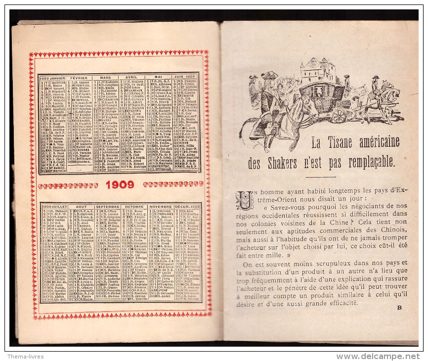 Calendrier 1909 Tisane Américaine Des Shakers 1909 (PPP1572) - Petit Format : 1901-20