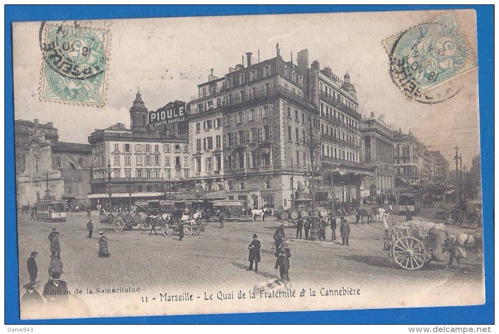 CPA - BOUCHES DU RHONE - MARSEILLE - LE QUAI DE LA FRATERNITE ET LA CANNEBIERE - Belle Animation, Attelages Divers, Tram - Canebière, Stadscentrum