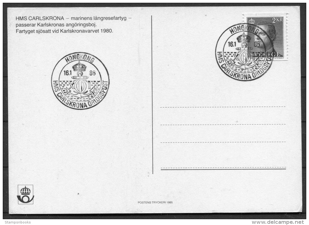 1986 Sweden HMS Carlskrona Ship Postcard Orlogspost Hong Kong - Briefe U. Dokumente