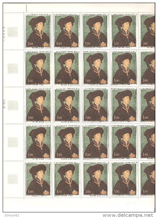 FRANCE  FEUILLE  COMPLETE DE 25 TIMBRES N°1587 NEUF ** MNH  DE1969 - Full Sheets