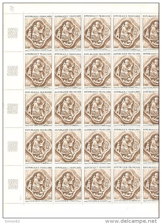 FRANCE  FEUILLE  COMPLETE DE 25 TIMBRES N°1586 NEUF ** MNH  DE1969 - Full Sheets