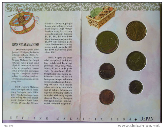 Malaysia 1990 Set Of 6 Coins (1+5+10+20+50 Cen + 1 Ringgit) UNC Malay Version - Malaysia