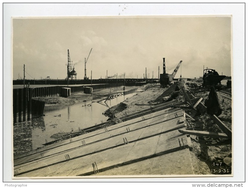 France Port De Dunkerque Travaux D'Extension Digue Sud &amp; Ouest Ancienne Photo 1931 - Lieux