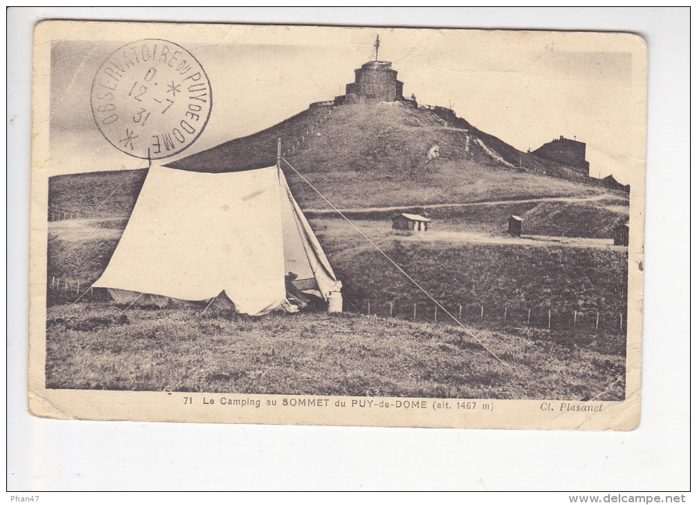 ORCINES (63-Puy-de-Dôme), Le Camping Au Sommet Du Puy De Dôme, Tente Canadienne, Ed. De L'Observatoire 1931 - Autres & Non Classés