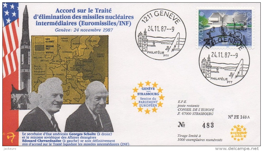 295 METING SCHULTZ - CHEVARDNADZE  24 NOVEMBER 1987 IN SWITZERLAND - Enveloppes évenementielles