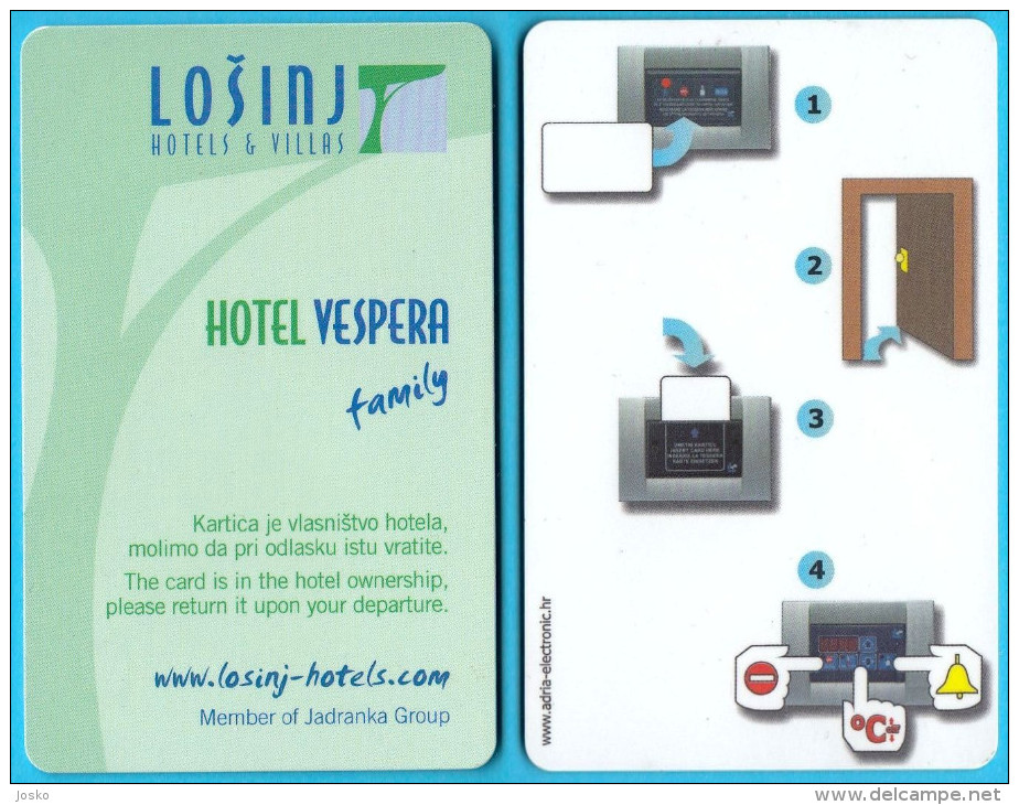 HOTEL VESPERA - MALI LOSINJ (Croatia Old Rare Hotel Card) * Hotel Room Door Key Card Carte-clé Schlüsselkarte Chiave - Cartas De Hotels