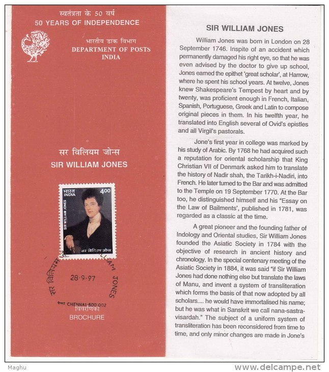 Stamped Info, London Born Sir William Jones, Sanskrit Scholar Idologist Great Britain, Ancient Language, Mythology, - Otros & Sin Clasificación
