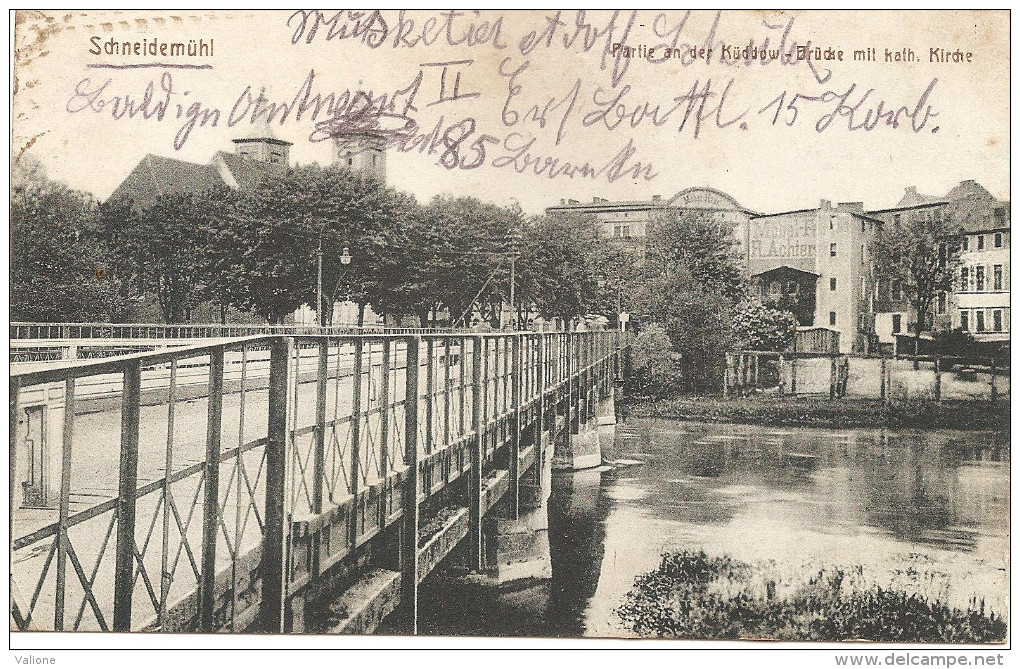 Schneidemühl  Partie An Der Kuddow-Brücke Mit Kirche : Feldpost "soldatenbrief" II.E.B. 149. Rekr-Depot En 1917 - Posen