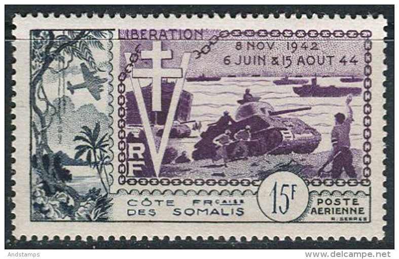 Cote Fr. Des Som... 1954. Mi.#310 MNH/Luxe. 10 Anniv. Of The Allied Landing In Normandy. Airmail (Ts10) - 1954 10e Anniversaire De La Libération