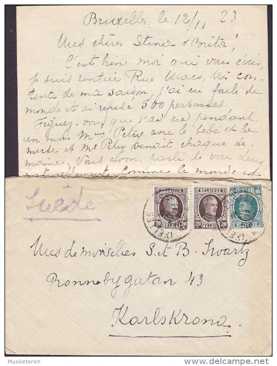 Belgium IXELLES ELSENE 1924? Cover Lettre KARLSKRONA Sweden (2 Scans) - Briefe U. Dokumente