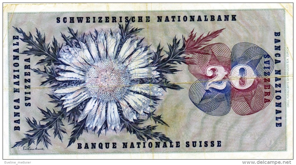 SUISSE BILLET 20 F 5.01.1970 - Autres & Non Classés