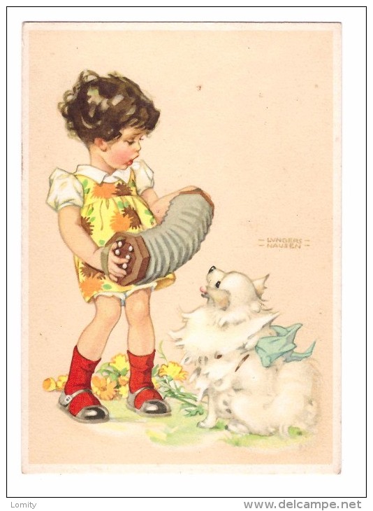 Illustrateur Gillustration Lungers Hausen Cachet 1964 Petite Fille Jouant Accordeon Et Chien - Hausen, Lungers