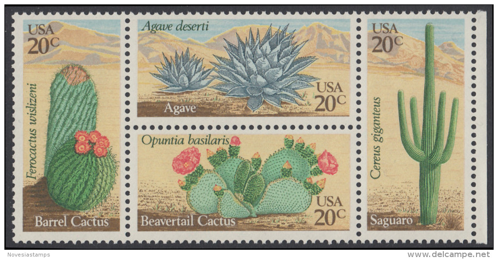 !a! USA Sc# 1942-1945 MNH BLOCK W/ Right Margins - Desert Plants - Nuovi