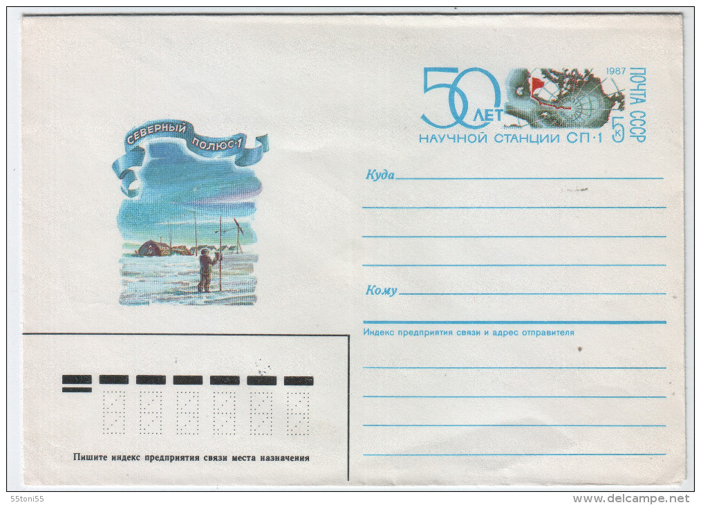 USSR 1987 50th Anniv. Station "North Pole-1"   Postal Statsionary - Scientific Stations & Arctic Drifting Stations