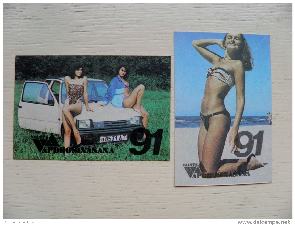 2 Small Calendar From Latvia Riga 1991 Woman Car Auto - Kleinformat : 1991-00