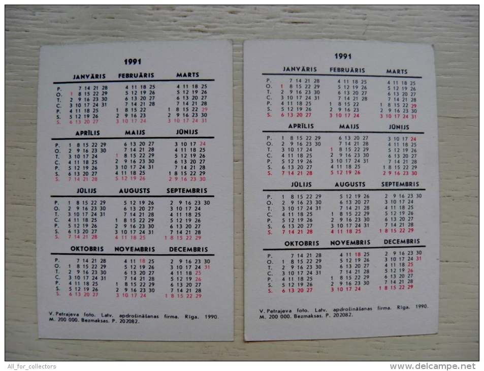 2 Small Calendar From Latvia Riga 1991 Woman Car Auto - Kleinformat : 1991-00