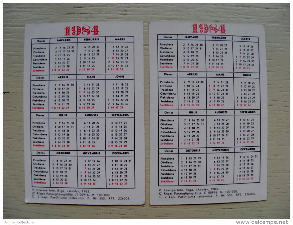 2 Calendar From Latvia 1984 Fire Transport Auto Museum - Kleinformat : 1981-90