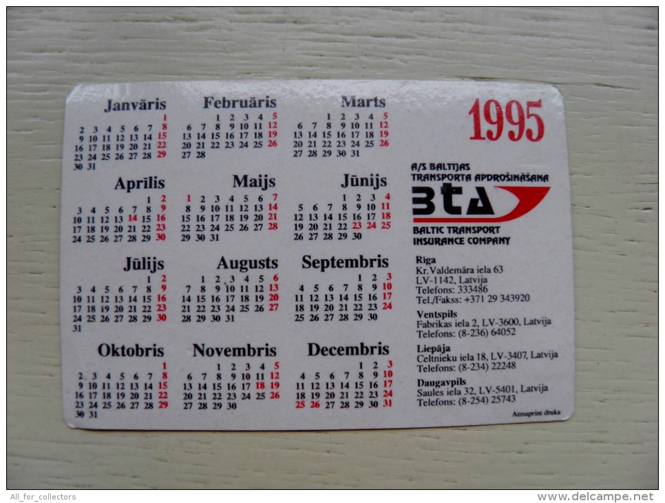 Calendar From Latvia 1995 Plane Airplane - Kleinformat : 1991-00