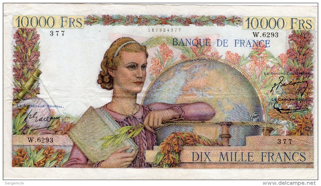 10 000 Francs Type GENIE FRANCAIS Du 7 Janvier 1954 - 10 000 F 1945-1956 ''Génie Français''