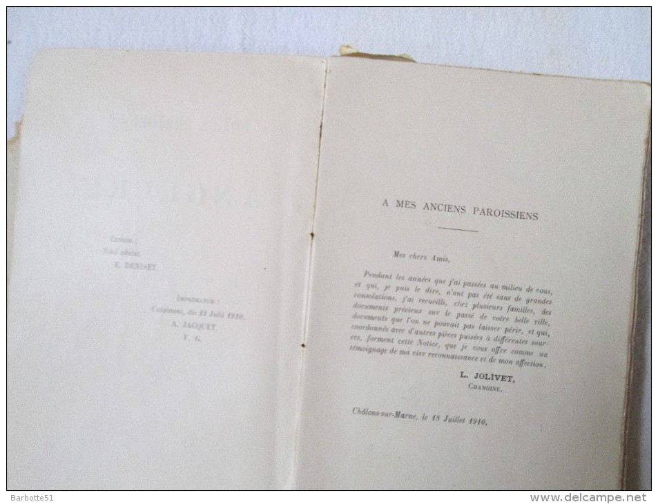 ANGLURE   (marne)  Notice Historique D'Anglure Par L'Abbé Jolivet  Année 1910 Voir Scans - 1901-1940