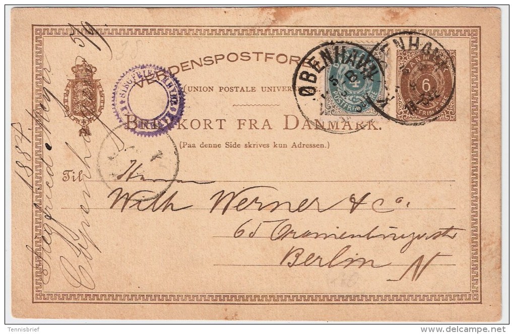 Dänemark, 1884, Ausland GA Mit Zusatzfrankatur , #4139 - Storia Postale