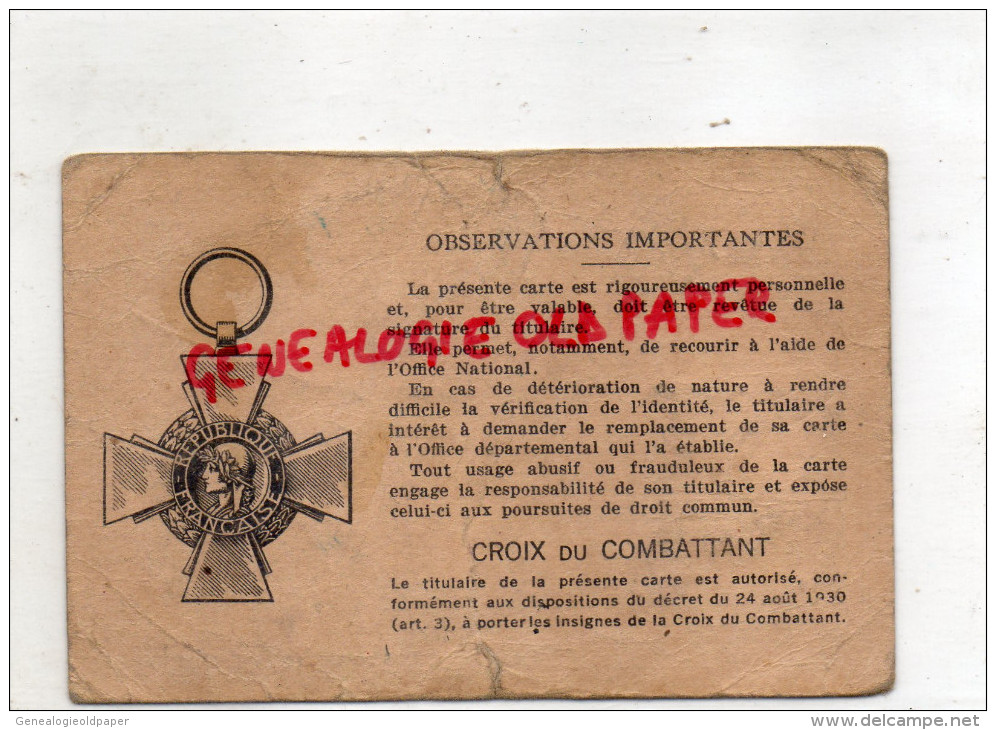 87 - ST -SAINT BRICE - LA MALAISE- ANDRE GOUGEAUD - 1940-CROIX COMBATTANT- CARTE VICTIMES GUERRE PUPILLES NATION- - Sin Clasificación