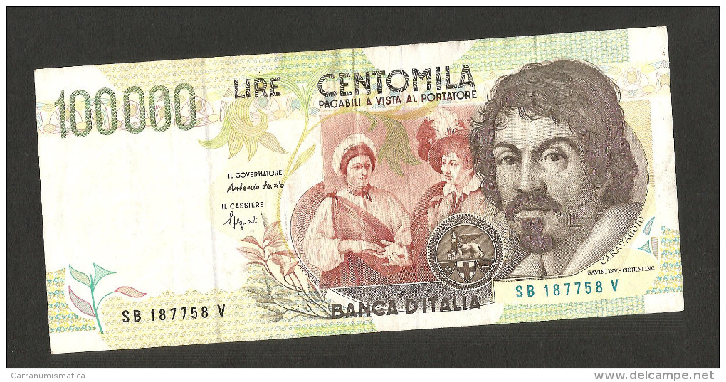 ITALIA - BANCA D' ITALIA - 100000 Lire "CARAVAGGIO" - II° Tipo (Firme: Fazio / Speziali) REPUBBLICA ITALIANA - 100.000 Lire