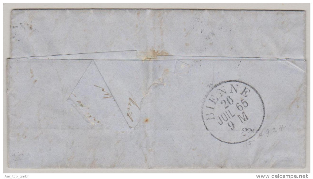 Heimat BE KALLNACH 1865-07-26 Schreibschrift Stempel Auf Brief Nach Basel Zu#31 - Storia Postale