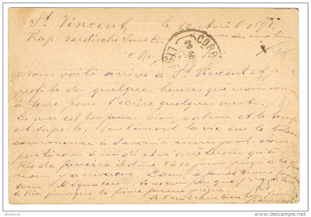 RB 1064 -  1891 Postal Stationery Card - Oval Postmark Cabo Verde Cape Verde Ex Portugal To Hannover Germany - Cape Verde