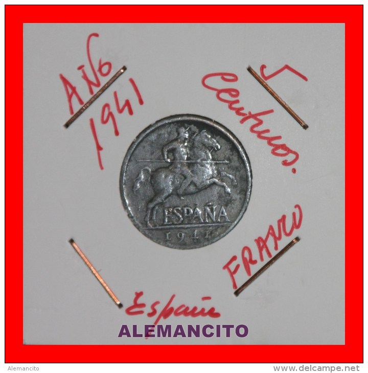 ESPAÑA -  MONEDA DE FRANCO AÑO 1941 - 5 Céntimos