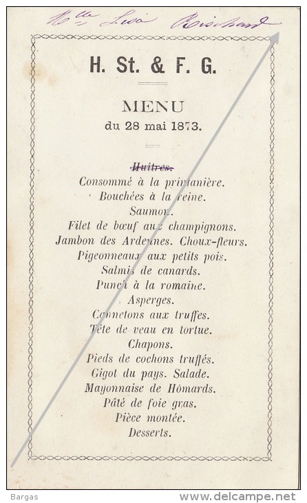 Menu Franc Maçon Maçonnique Mai 1873 - Menú