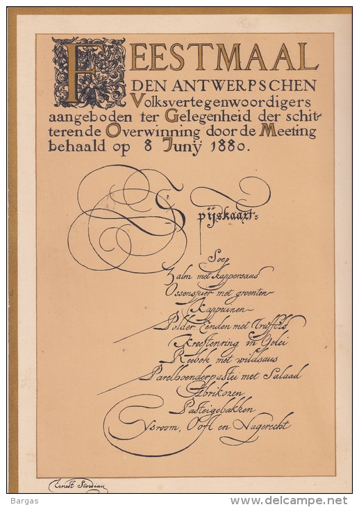 Rare Grand Menu Politique Victoire Des Députés Anvers 1880 Du Ministre Jacobs En Deux Volets - Menus